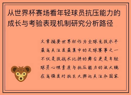 从世界杯赛场看年轻球员抗压能力的成长与考验表现机制研究分析路径